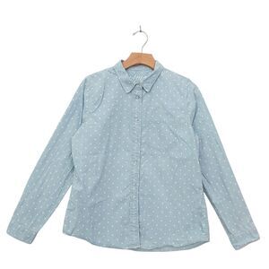 Madewell Shirt Womens Medium Light Blue Polka Dot Long Sleeve Cotton Bohemian